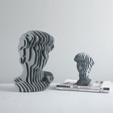 Abstract Layered Bust Sculpture Set – Modern Grey Resin Head Statues for Contemporary Home & Office Décor - Small - 