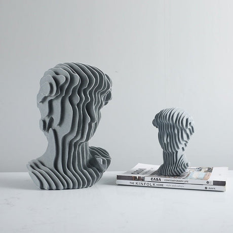Abstract Layered Bust Sculpture Set – Modern Grey Resin Head Statues for Contemporary Home & Office Décor - Small - 