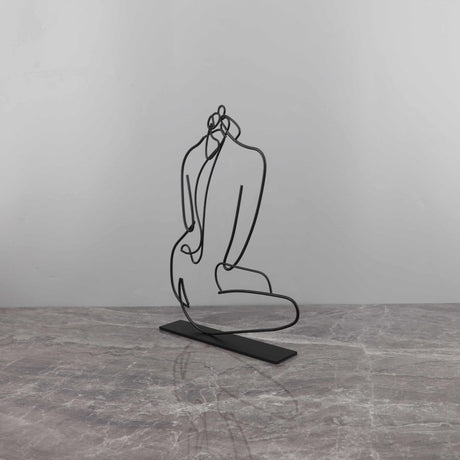 Abstract Line Art Metal Sculpture – Modern Minimalist Character Ornament - Black - 
