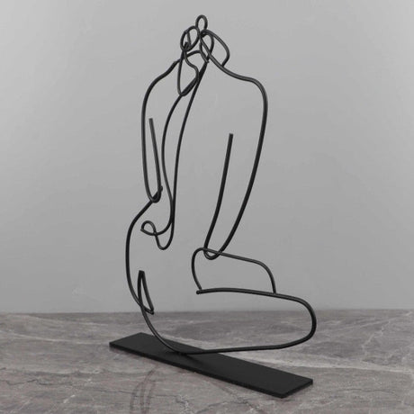 Abstract Line Art Metal Sculpture – Modern Minimalist Character Ornament - Black - 