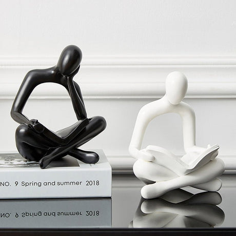 Abstract Meditation Resin Sculpture – Modern Minimalist Figurine - Black - 