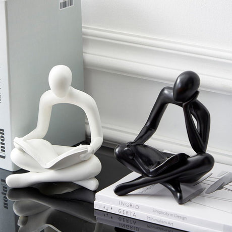 Abstract Meditation Resin Sculpture – Modern Minimalist Figurine - Black - 