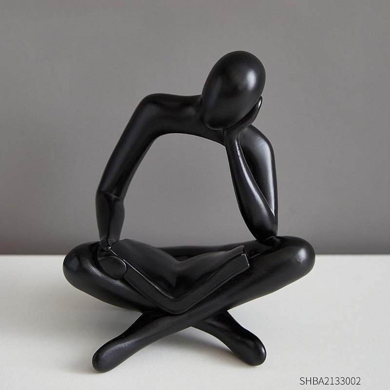 Abstract Meditation Resin Sculpture – Modern Minimalist Figurine - Black - 