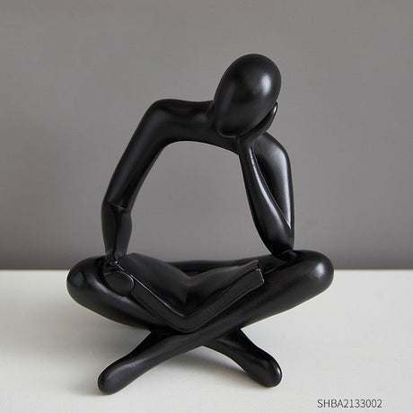 Abstract Meditation Resin Sculpture – Modern Minimalist Figurine - Black - 