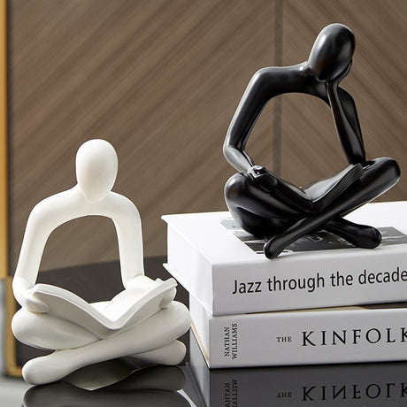 Abstract Meditation Resin Sculpture – Modern Minimalist Figurine - Black - 