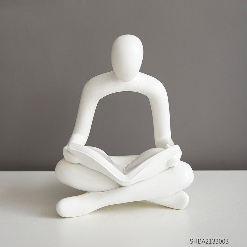 Abstract Meditation Resin Sculpture – Modern Minimalist Figurine - White - 