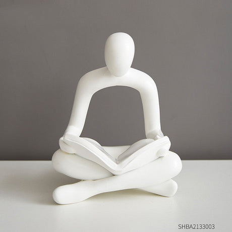 Abstract Meditation Resin Sculpture – Modern Minimalist Figurine - White - 