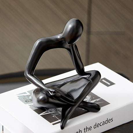 Abstract Meditation Resin Sculpture – Modern Minimalist Figurine - Black - 