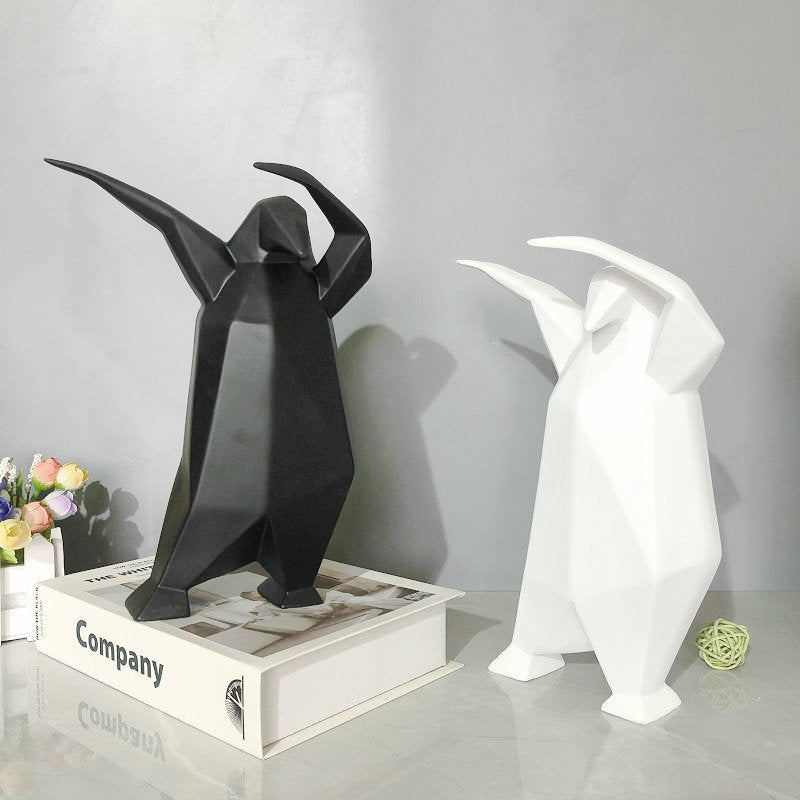Abstract Penguin Sculpture – Modern Resin Art Home Décor - Black 20X8x24.5cm - 