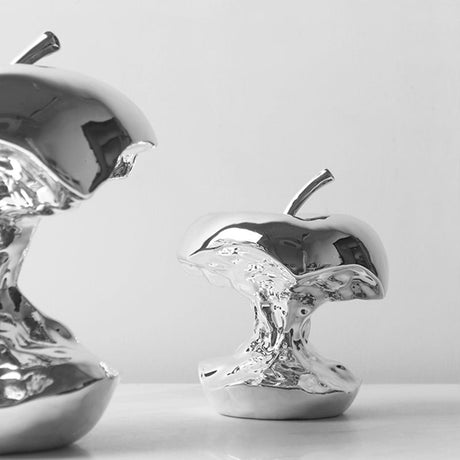Abstract Resin Apple Sculpture – Modern Electroplated Art Ornament - Black Large - 