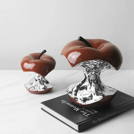 Abstract Resin Apple Sculpture – Modern Electroplated Art Ornament - Black Large - 