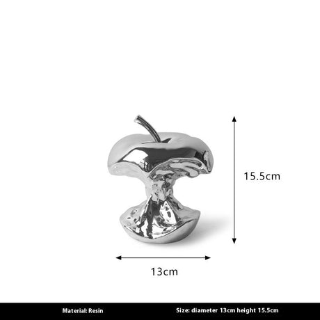 Abstract Resin Apple Sculpture – Modern Electroplated Art Ornament - Silver Small - 