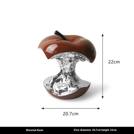 Abstract Resin Apple Sculpture – Modern Electroplated Art Ornament - Brown Large - 