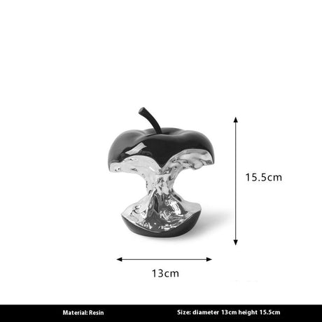 Abstract Resin Apple Sculpture – Modern Electroplated Art Ornament - Black Small - 