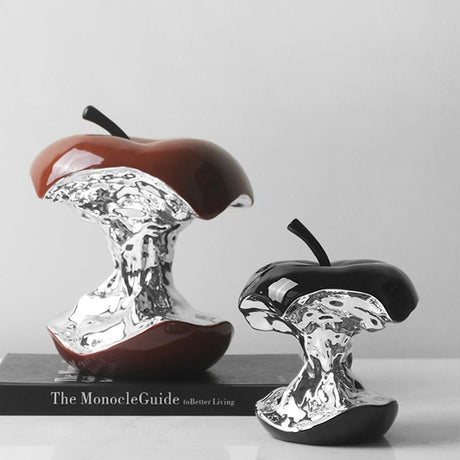 Abstract Resin Apple Sculpture – Modern Electroplated Art Ornament - Black Large - 