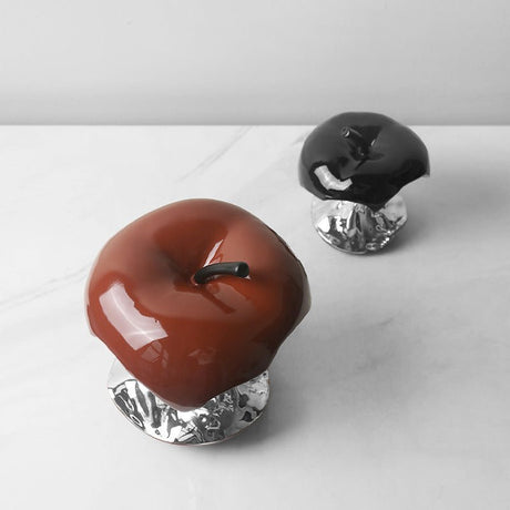 Abstract Resin Apple Sculpture – Modern Electroplated Art Ornament - Black Large - 