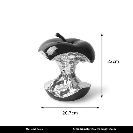 Abstract Resin Apple Sculpture – Modern Electroplated Art Ornament - Black Large - 