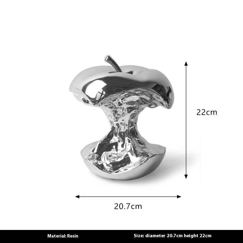 Abstract Resin Apple Sculpture – Modern Electroplated Art Ornament - Silver Large - 