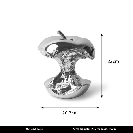 Abstract Resin Apple Sculpture – Modern Electroplated Art Ornament - Silver Large - 