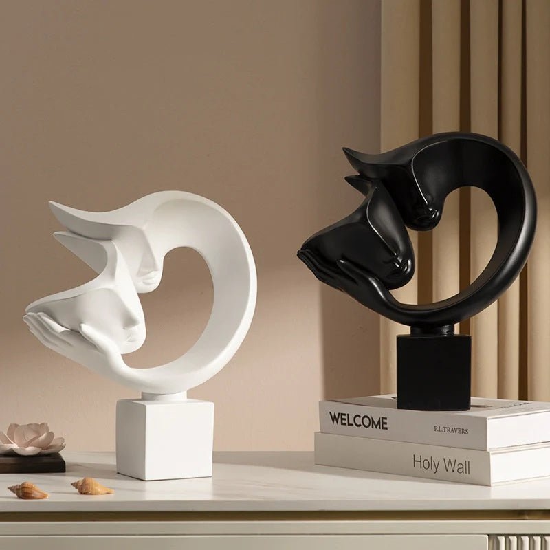 Abstract Resin Sculpture – Modern Minimalist Home Décor Ornament - Black - 