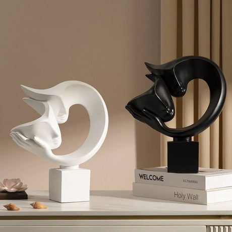 Abstract Resin Sculpture – Modern Minimalist Home Décor Ornament - Black - 