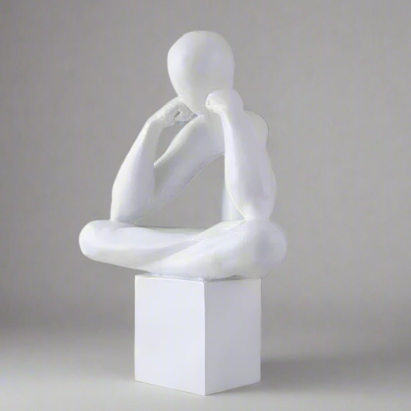 Abstract Resin Sculpture – Modern Minimalist Meditative Figurine - White - 