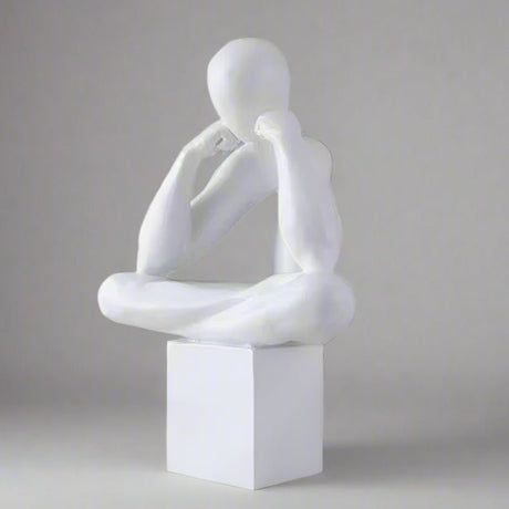 Abstract Resin Sculpture – Modern Minimalist Meditative Figurine - White - 