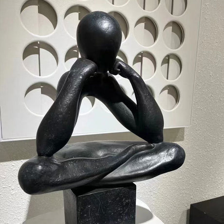 Abstract Resin Sculpture – Modern Minimalist Meditative Figurine - Black - 