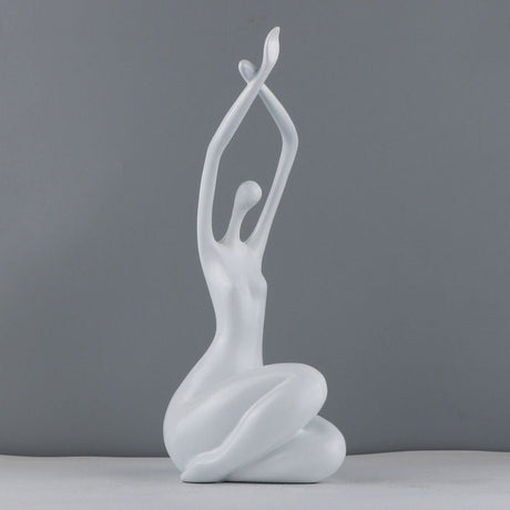 Abstract Sitting Character Resin Sculptures – Modern Minimalist Ornaments (Black, White, Red) - White Stretch - 
