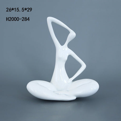 Abstract Sitting Character Resin Sculptures – Modern Minimalist Ornaments (Black, White, Red) - White Reclining - 