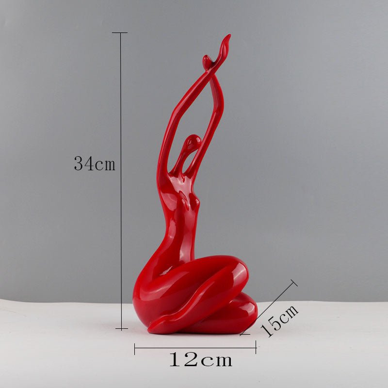 Abstract Sitting Character Resin Sculptures – Modern Minimalist Ornaments (Black, White, Red) - White Stretch - 