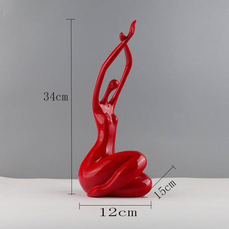 Abstract Sitting Character Resin Sculptures – Modern Minimalist Ornaments (Black, White, Red) - White Stretch - 