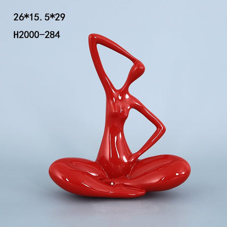 Abstract Sitting Character Resin Sculptures – Modern Minimalist Ornaments (Black, White, Red) - Red Reclining - 