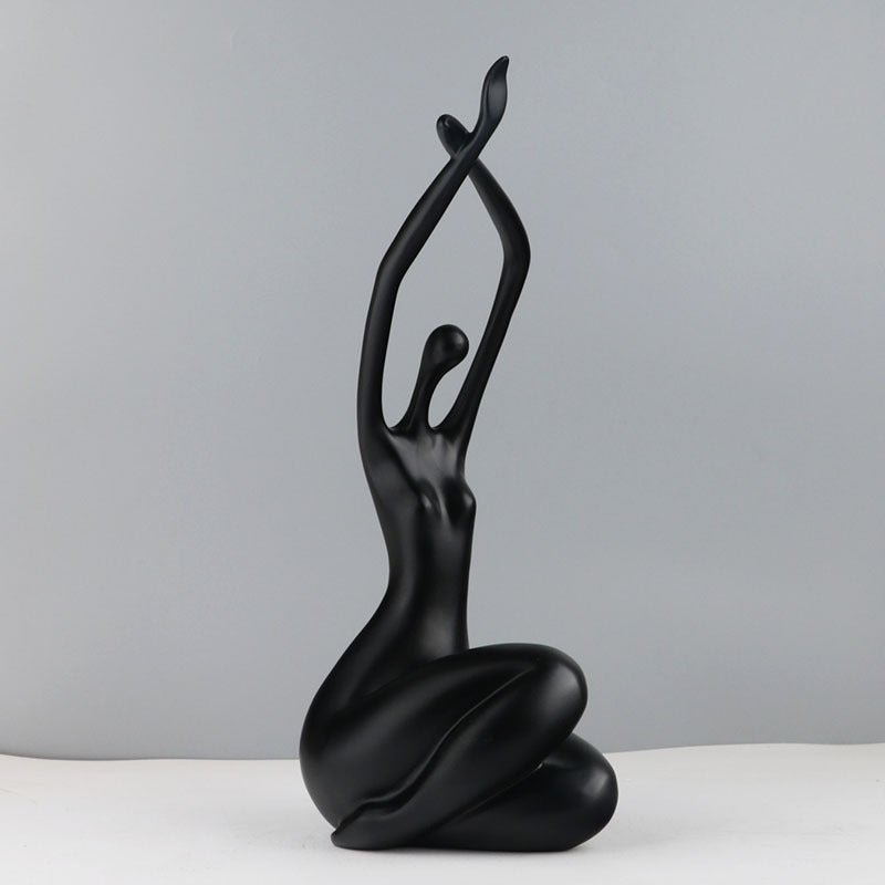Abstract Sitting Character Resin Sculptures – Modern Minimalist Ornaments (Black, White, Red) - Black Stretch - 