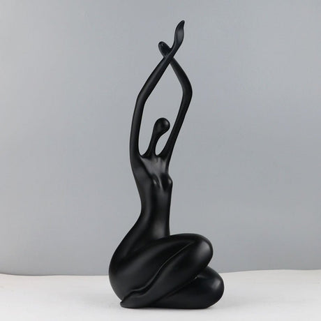 Abstract Sitting Character Resin Sculptures – Modern Minimalist Ornaments (Black, White, Red) - Black Stretch - 