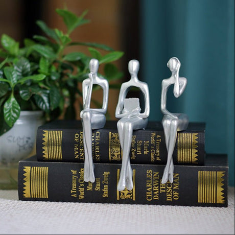 Abstract Sitting Figures Resin Sculpture Set – Modern Three - Piece Décor - Black Set - 
