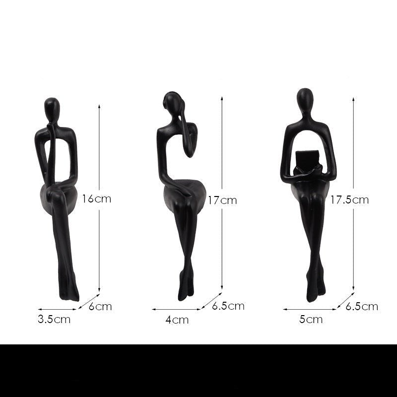 Abstract Sitting Figures Resin Sculpture Set – Modern Three - Piece Décor - Black Set - 