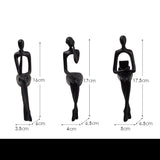 Abstract Sitting Figures Resin Sculpture Set – Modern Three - Piece Décor - Black Set - 