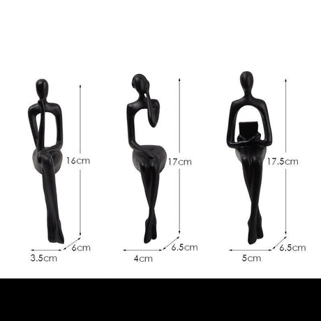 Abstract Sitting Figures Resin Sculpture Set – Modern Three - Piece Décor - Black Set - 
