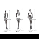 Abstract Sitting Figures Resin Sculpture Set – Modern Three - Piece Décor - Silver Set - 