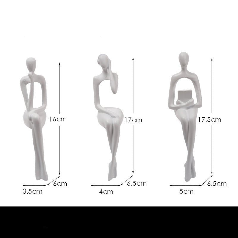 Abstract Sitting Figures Resin Sculpture Set – Modern Three - Piece Décor - White Set - 