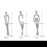 Abstract Sitting Figures Resin Sculpture Set – Modern Three - Piece Décor - White Set - 