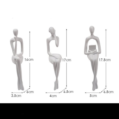Abstract Sitting Figures Resin Sculpture Set – Modern Three - Piece Décor - White Set - 