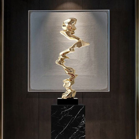 Abstract Spiral Resin Sculpture with Black Marble Base – Modern Decorative Art Ornament - Bright Gold - 92 cm - 
