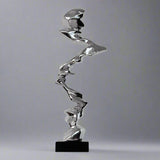 Abstract Spiral Resin Sculpture with Black Marble Base – Modern Decorative Art Ornament - Elegant Silver - 92 cm - 