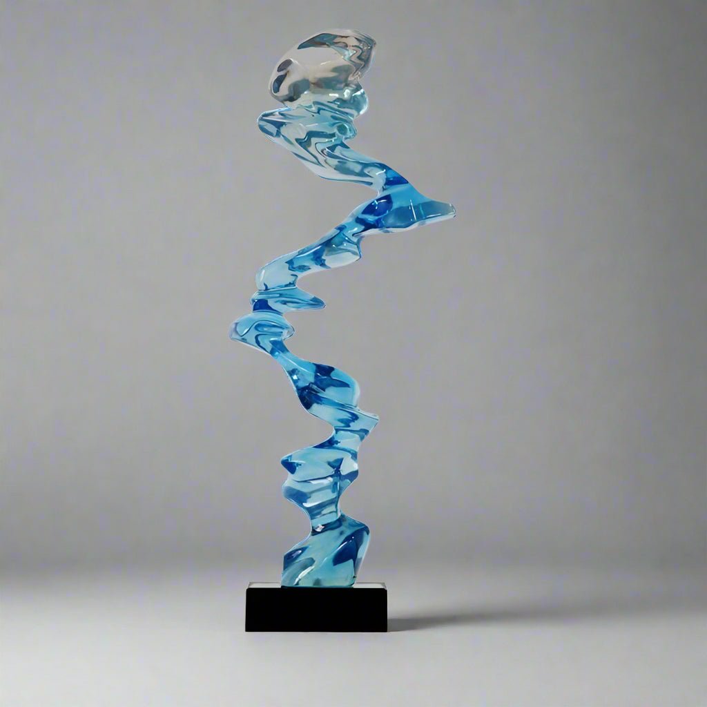 Abstract Spiral Resin Sculpture with Black Marble Base – Modern Decorative Art Ornament - Phantom Blue - 92 cm - 
