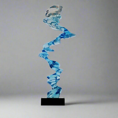 Abstract Spiral Resin Sculpture with Black Marble Base – Modern Decorative Art Ornament - Phantom Blue - 92 cm - 