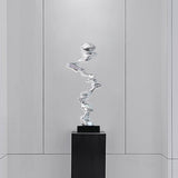 Abstract Spiral Resin Sculpture with Black Marble Base – Modern Decorative Art Ornament - Bright Gold - 92 cm - 