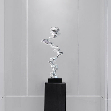 Abstract Spiral Resin Sculpture with Black Marble Base – Modern Decorative Art Ornament - Bright Gold - 92 cm - 