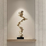 Abstract Spiral Resin Sculpture with Black Marble Base – Modern Decorative Art Ornament - Bright Gold - 92 cm - 